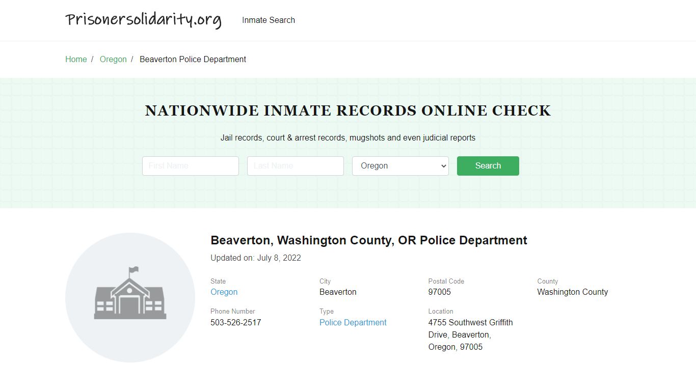 Beaverton, OR Police - City Jail Inmates, Arrests